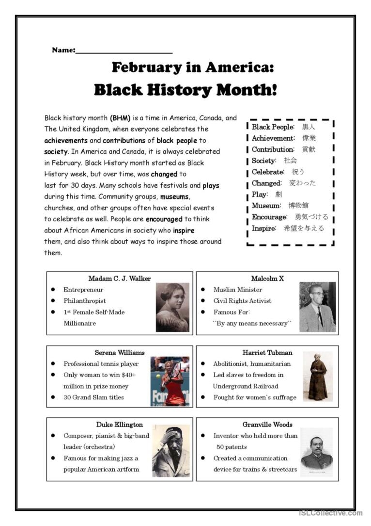 Black History Month English ESL Worksheets Pdf amp Doc Black History Month English ESL Worksheets Pdf amp Doc