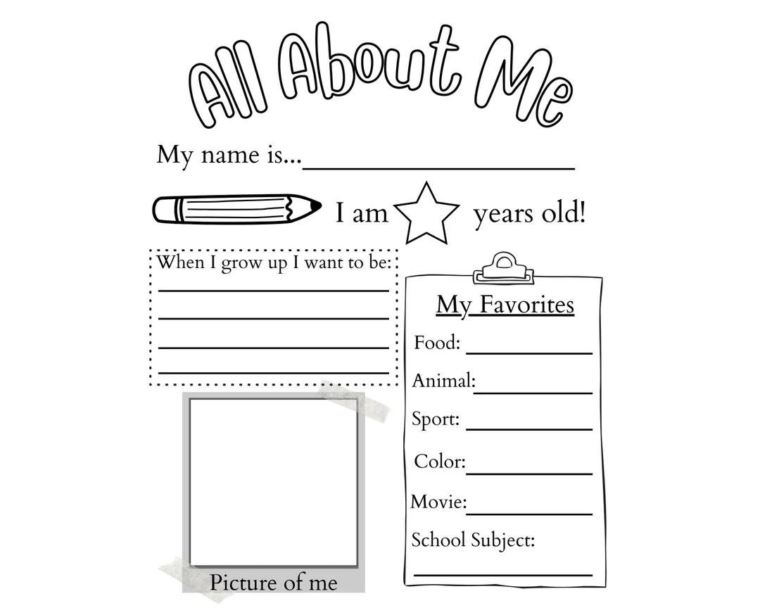 Buy PRINTABLE All About Me Worksheet Printable Activity For Kids First Day Of School Questionnaire PDF Online In India Etsy