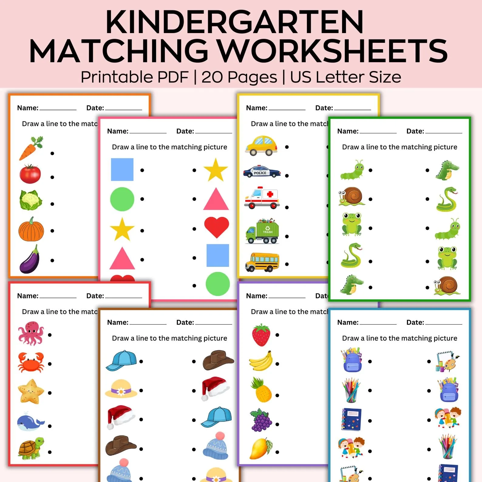 Buy Printable Matching Worksheets Match The Picture Kindergarten 