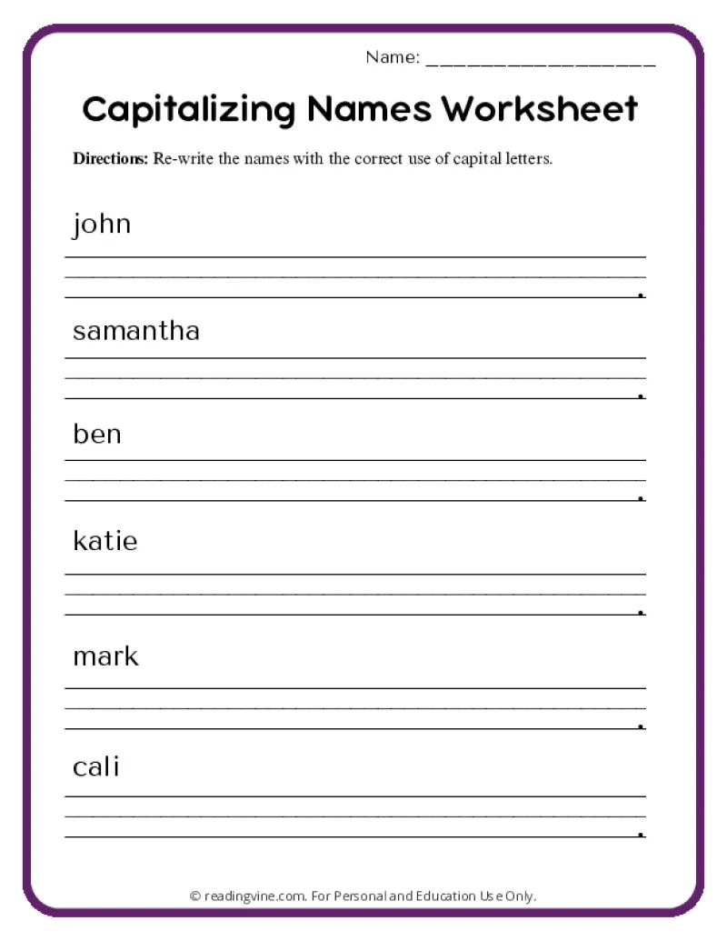 Capitalization Worksheets ReadingVine