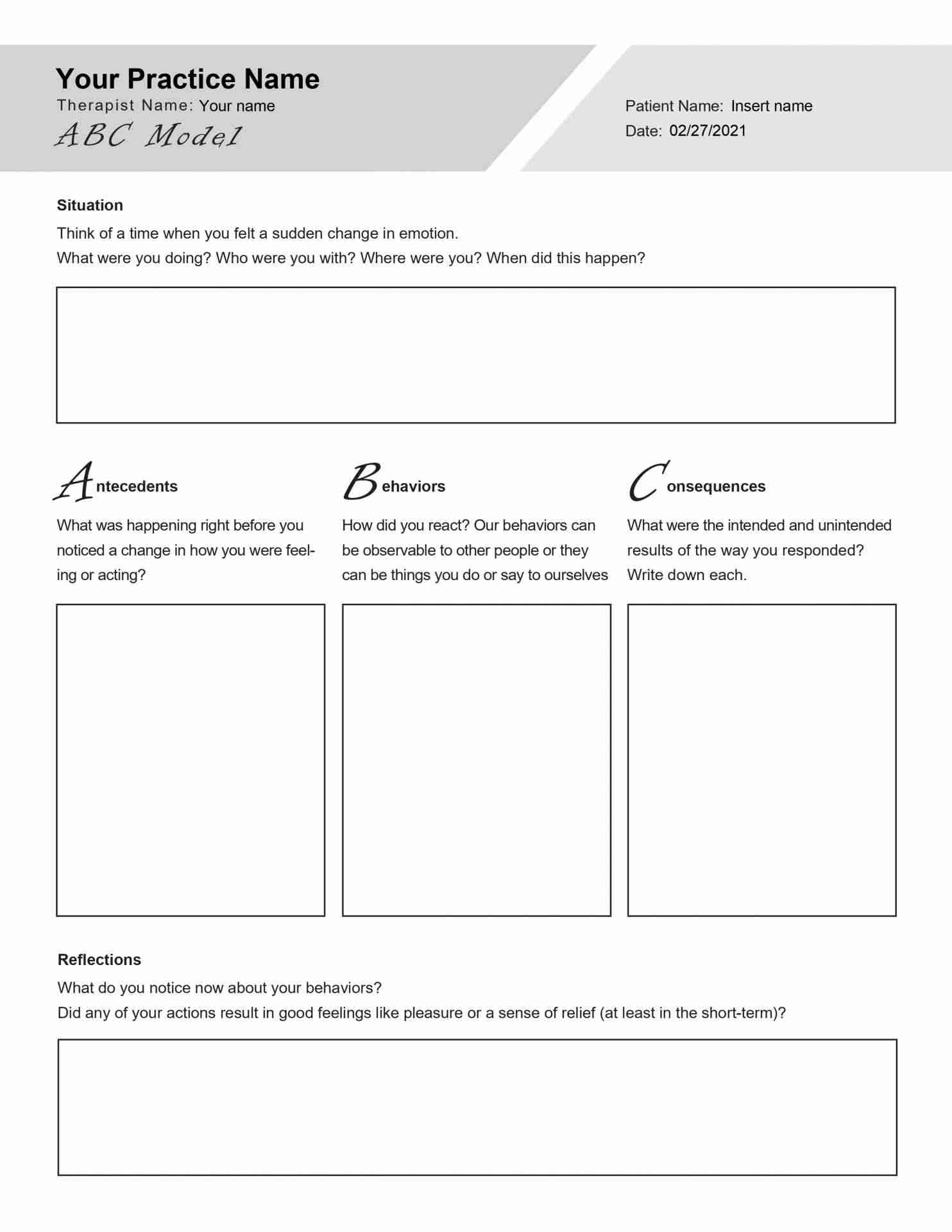 CBT ABC Model Psychology Editable PDF TherapyByPro CBT ABC Model Psychology Editable PDF TherapyByPro