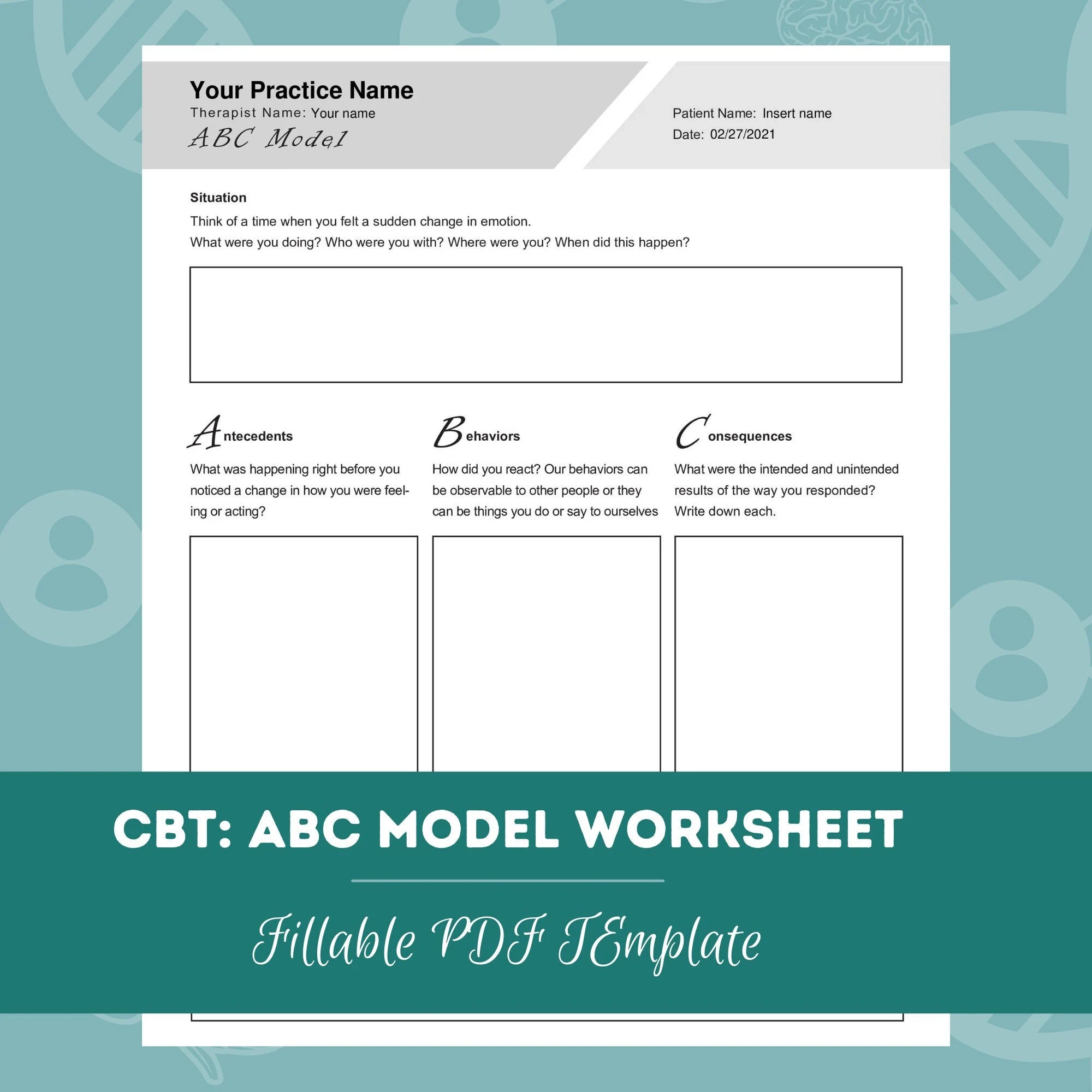 CBT ABC Model Worksheet Editable Fillable PDF For CBT ABC Model Worksheet Editable Fillable PDF For