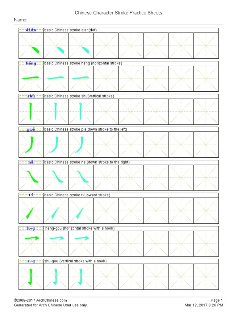 Chinese Character Stroke Practice Sheets PDF Kanji Calligraphy Chinese Character Stroke Practice Sheets PDF Kanji Calligraphy