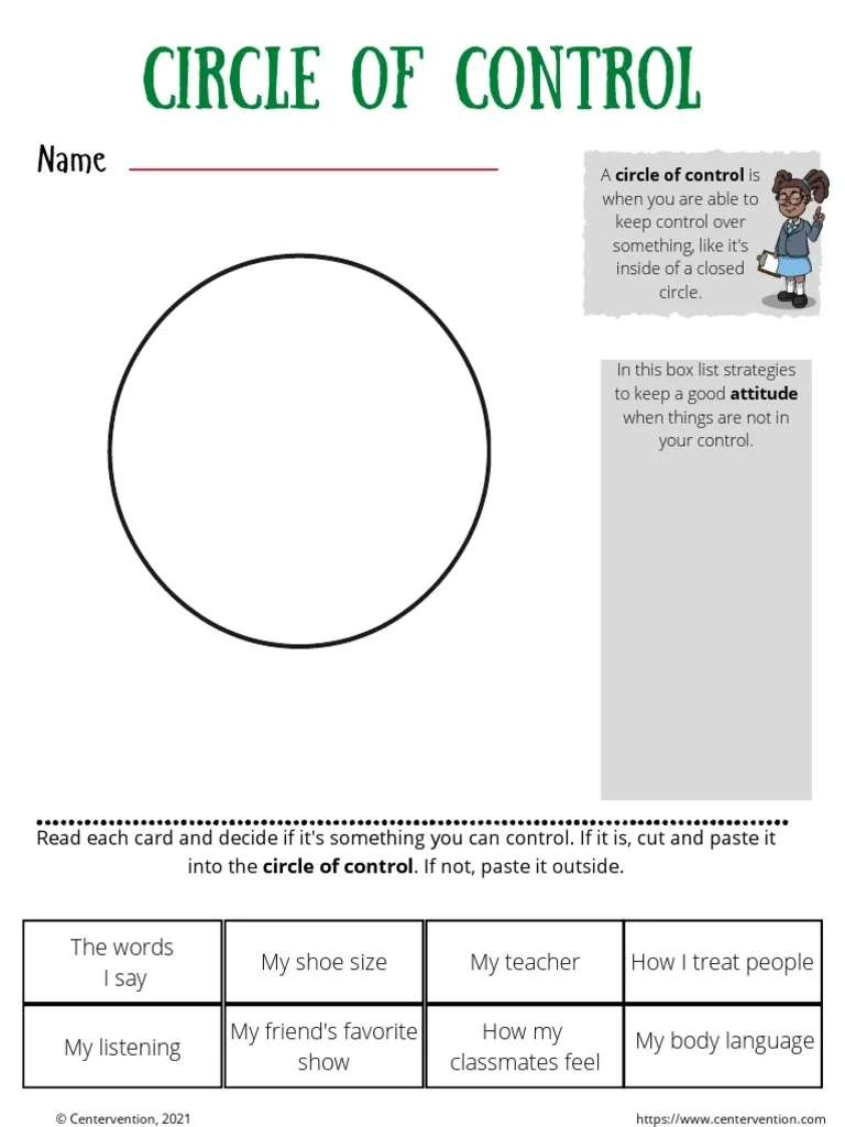 Circle Of Control Worksheets PDF Circle Of Control Worksheets PDF