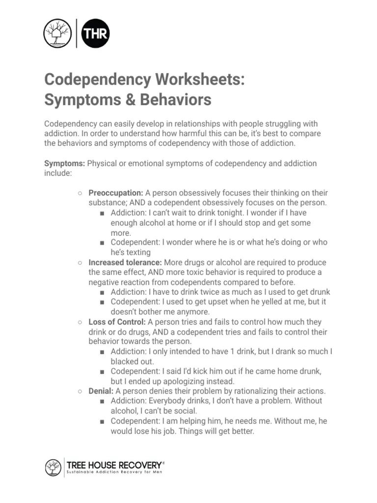 Codependency Worksheet Tree House Recovery PDF Substance Abuse Codependency Worksheet Tree House Recovery PDF Substance Abuse