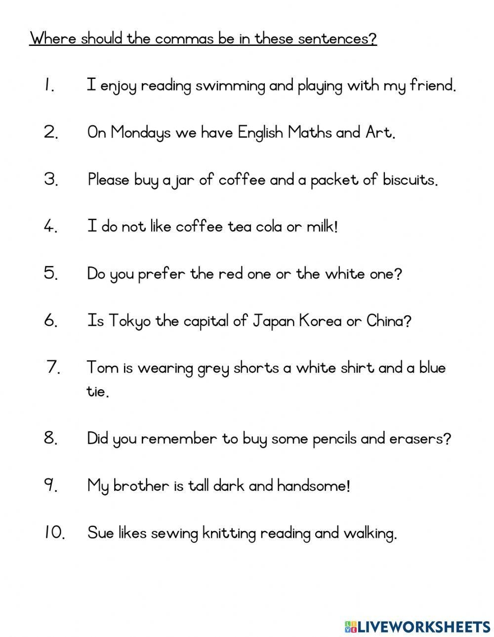 Free Printable Comma Worksheets Free Printable Comma Worksheets