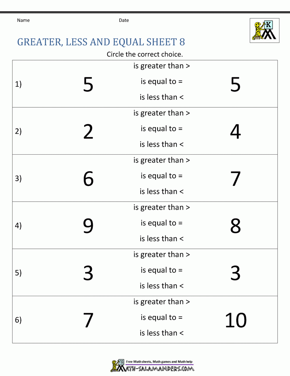 Greater Than Less Than Worksheets Free Printable Greater Than Less Than Worksheets Free Printable