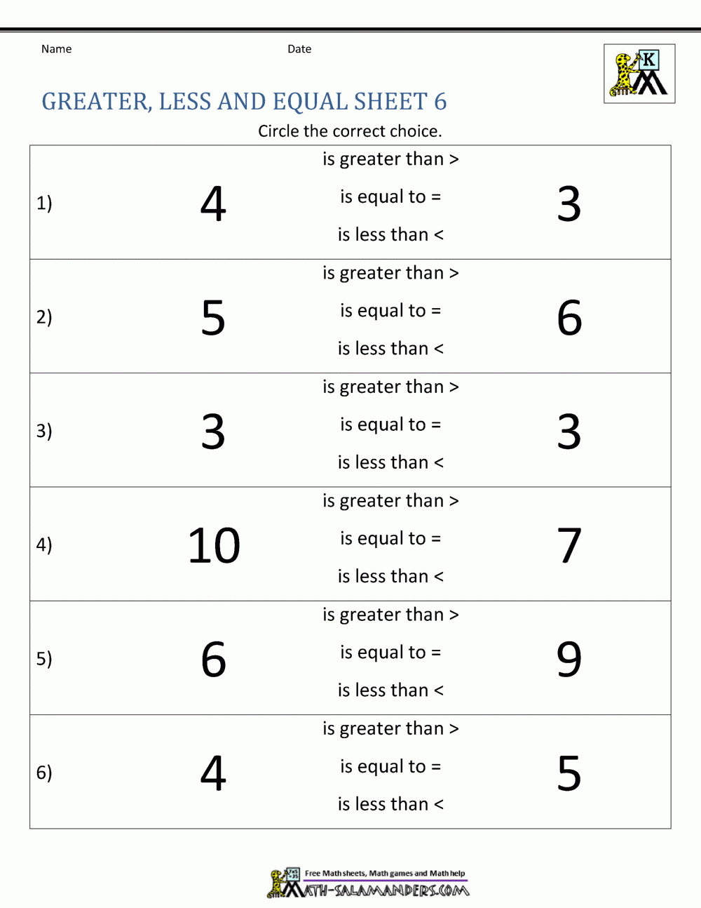 Comparing Numbers Worksheet Comparing Numbers And Amounts Up To 10 Comparing Numbers Worksheet Comparing Numbers And Amounts Up To 10