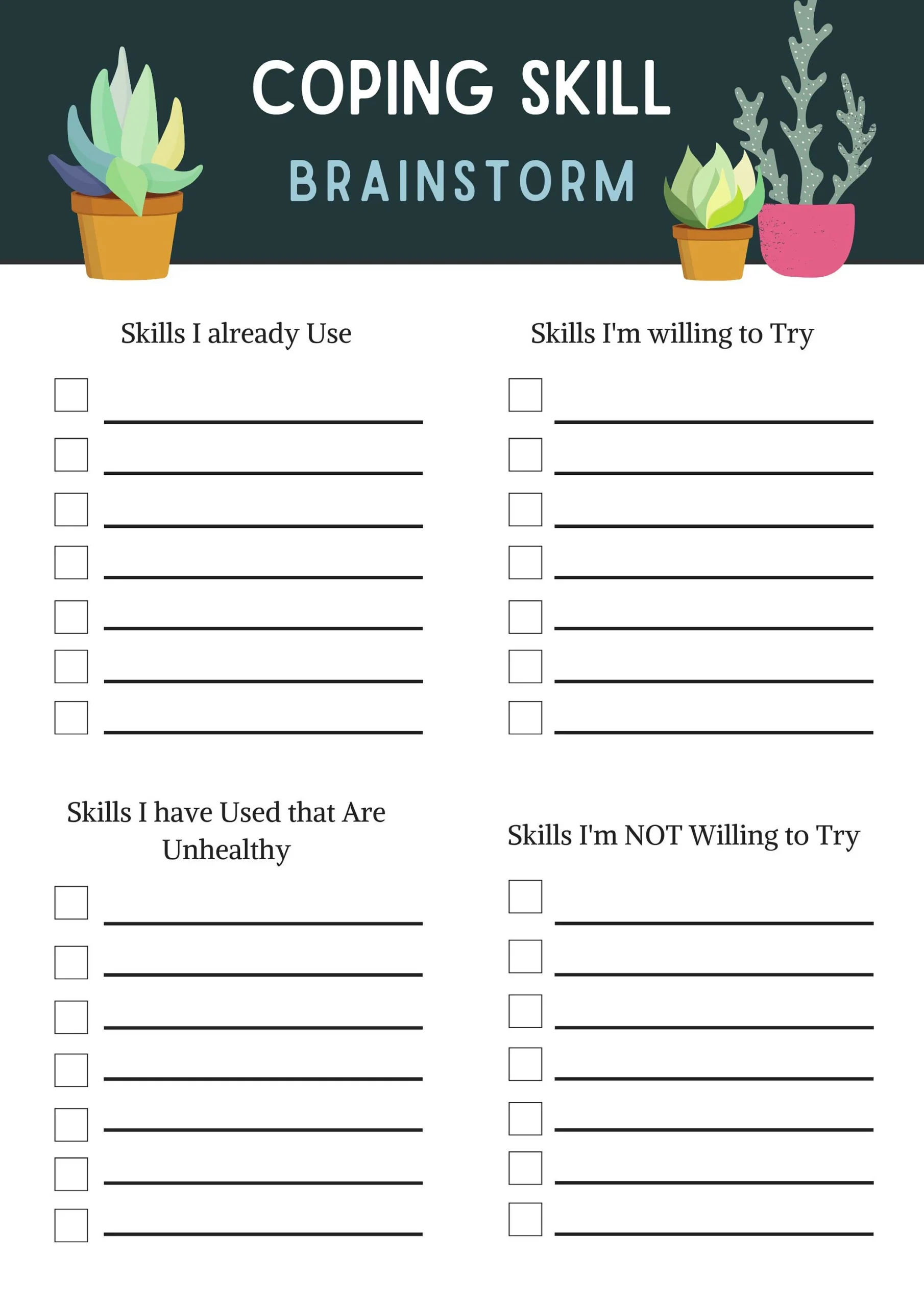 Free Printable Coping Skills Worksheets For Adults Free Printable Coping Skills Worksheets For Adults