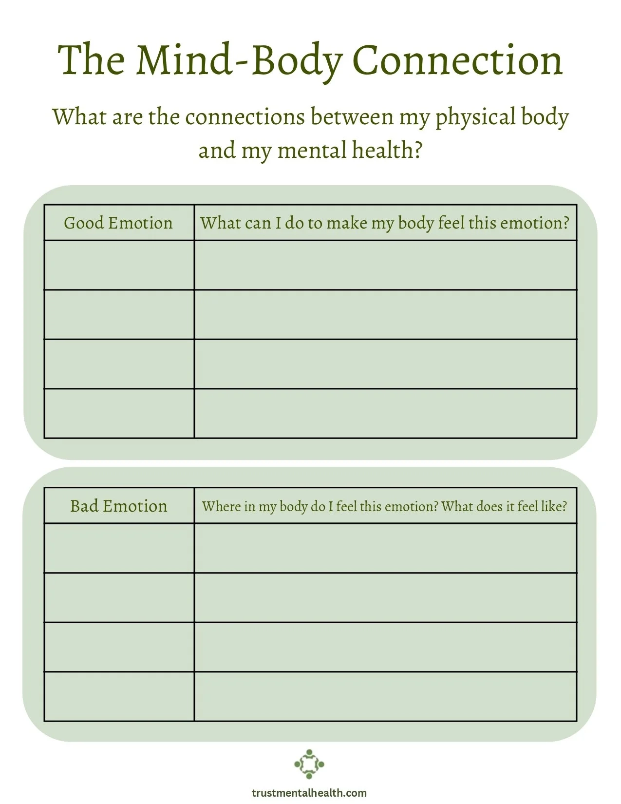 Mental Health Worksheets Printable