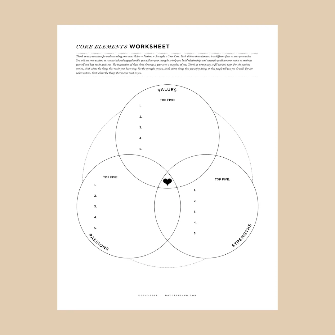 Core Values Worksheet Day Designer Core Values Worksheet Day Designer