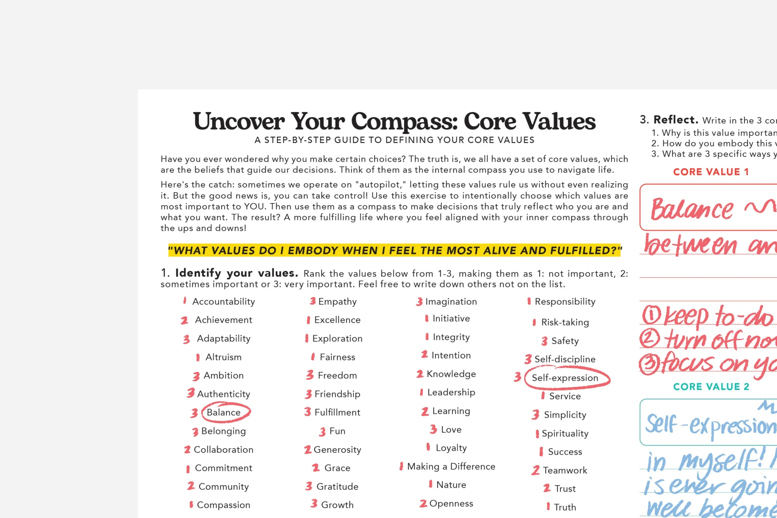 Core Values Worksheet PDF Free Printable Passion Planner Core Values Worksheet PDF Free Printable Passion Planner