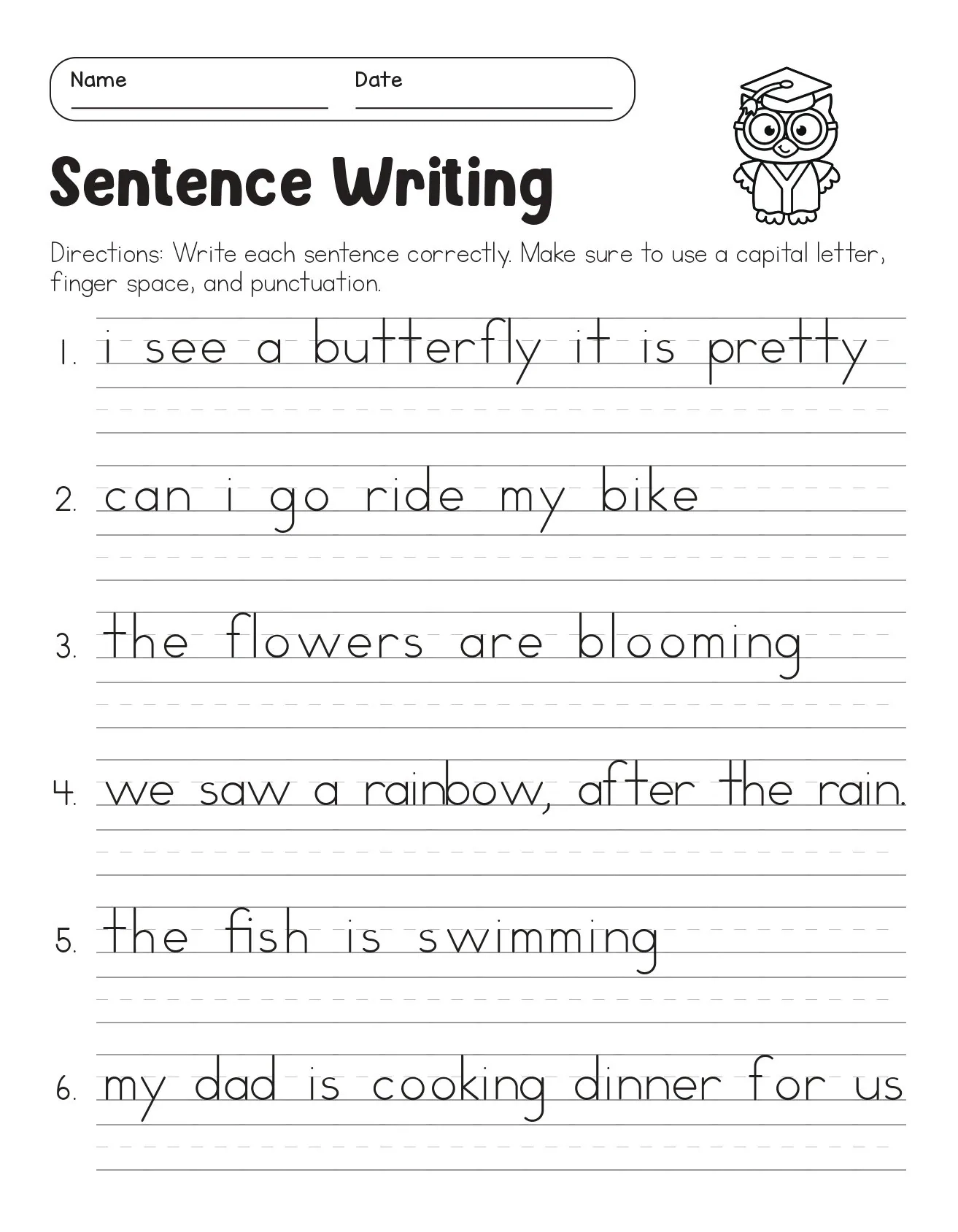 Correct The Sentences Worksheets 10 Page Printable For 1st And Correct The Sentences Worksheets 10 Page Printable For 1st And