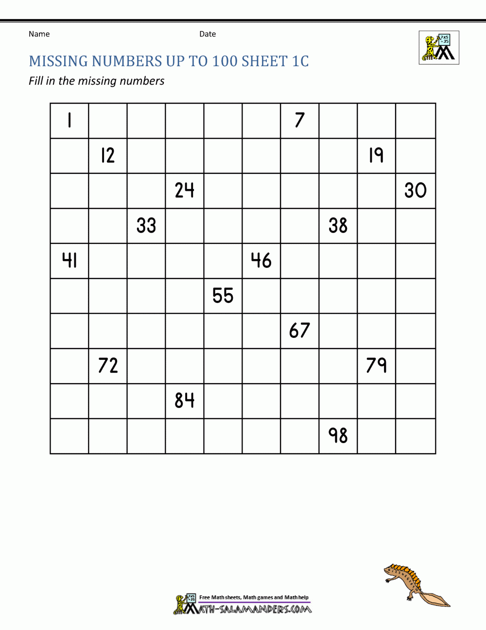 Numbers 1 To 100 Printable Worksheets Numbers 1 To 100 Printable Worksheets