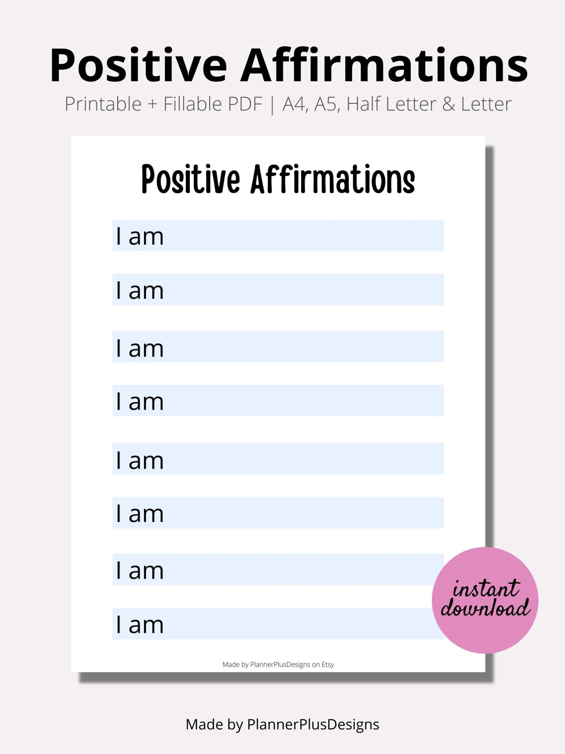 Daily Affirmations Log Daily Positive Intentions Printable Daily Affirmations Log Daily Positive Intentions Printable