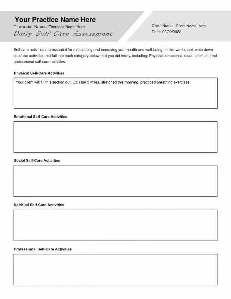 Free Printable Self Care Assessment Worksheet Free Printable Self Care Assessment Worksheet