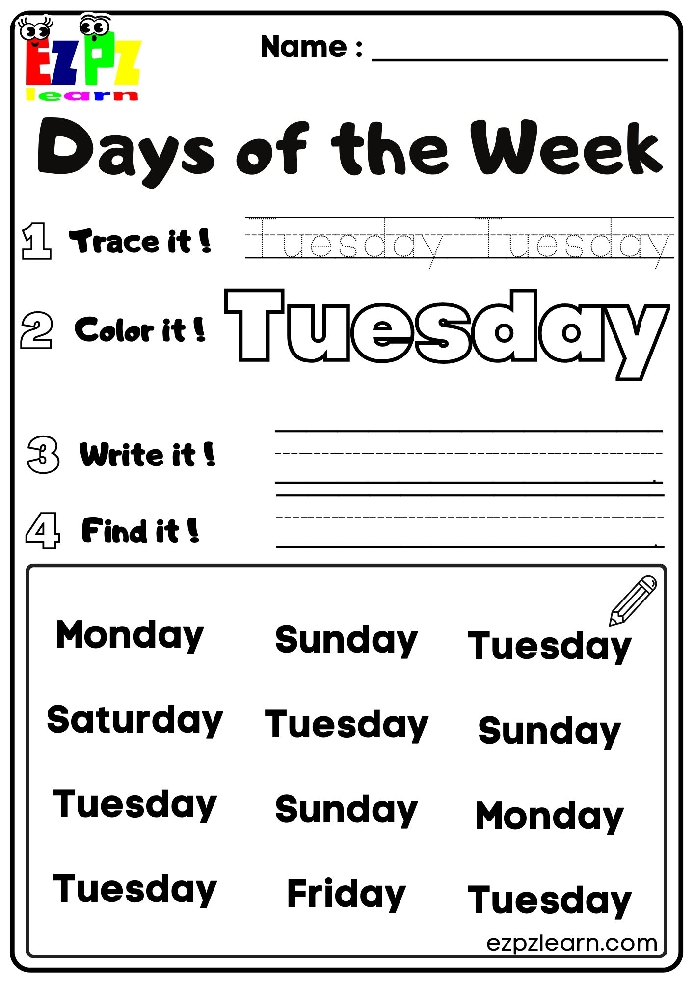 Days Of The Week Worksheets Printable Days Of The Week Worksheets Printable
