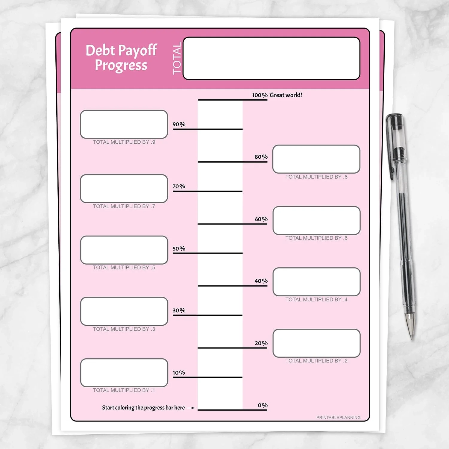 Debt Payoff Progress Bar Worksheets In Pink Printable Debt Payoff Progress Bar Worksheets In Pink Printable