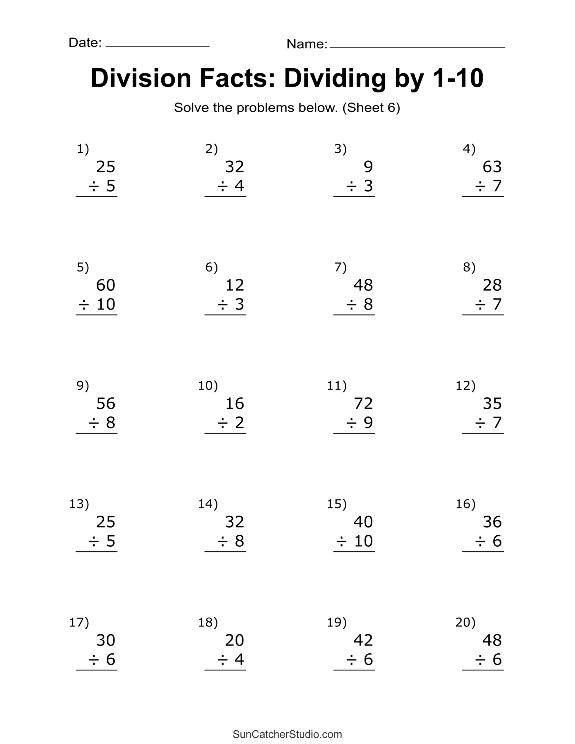 Printable Math Worksheets Division Printable Math Worksheets Division