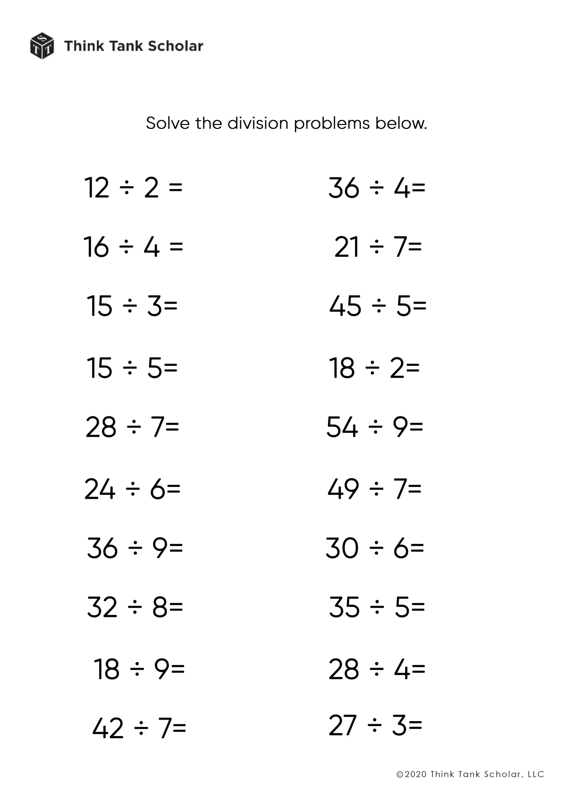 Division Worksheets Exercises Printable PDF FREE Think Tank Division Worksheets Exercises Printable PDF FREE Think Tank