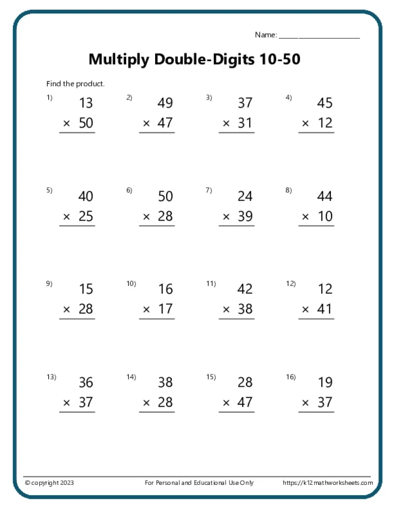 Double Digit Multiplication Worksheets Double Digit Multiplication Worksheets