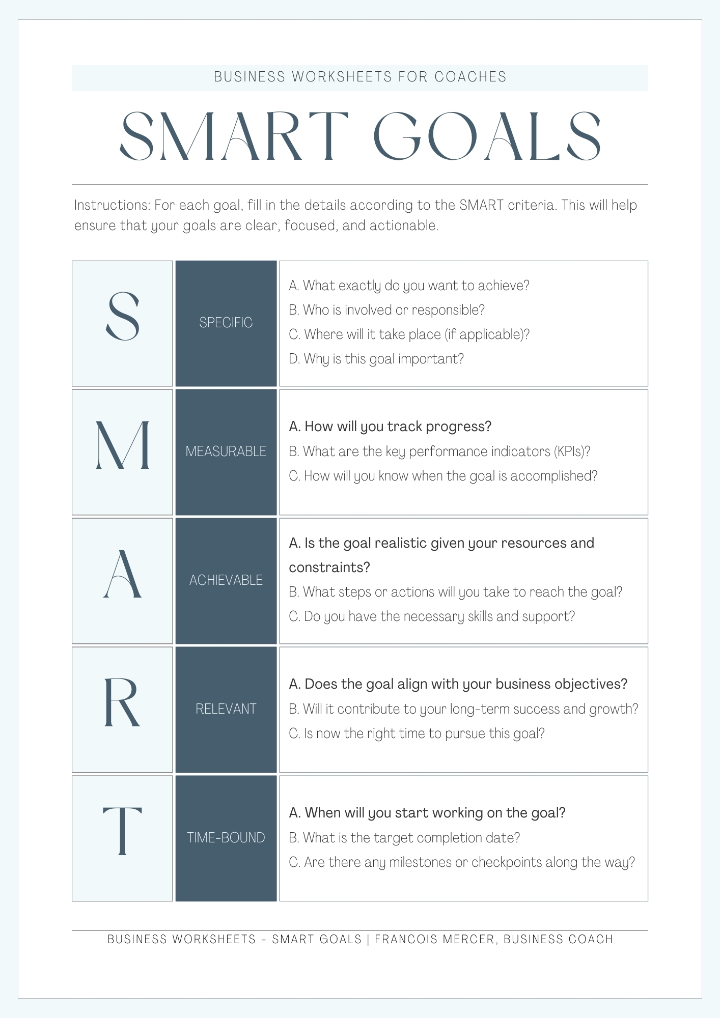 Smart Goals Printable Worksheet Smart Goals Printable Worksheet