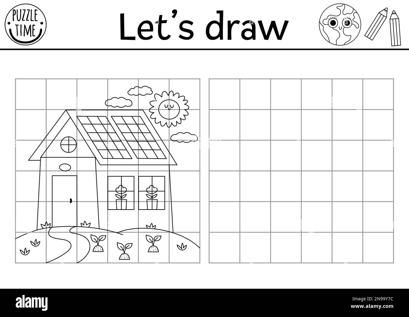 Draw The House Complete The Picture Vector Ecological Drawing 