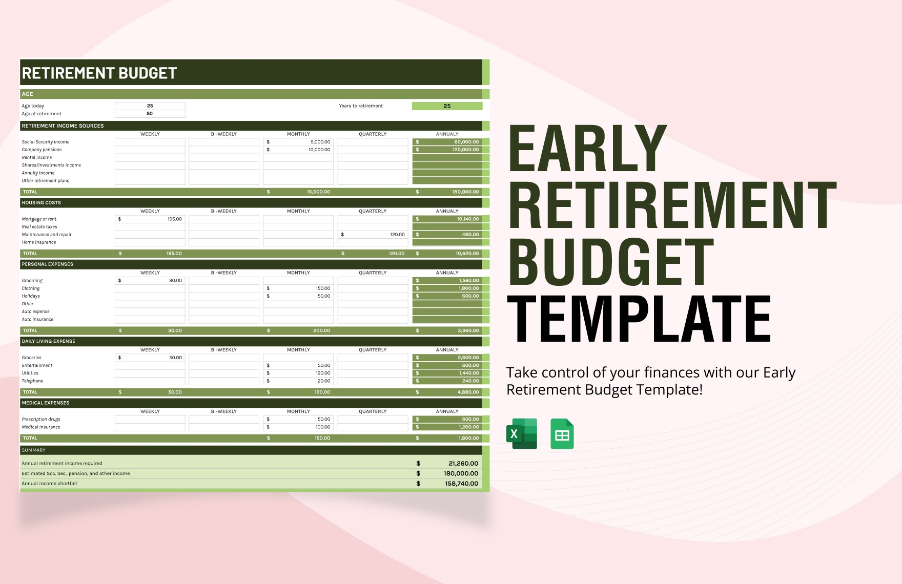 Early Retirement Budget Template In Excel Google Sheets Early Retirement Budget Template In Excel Google Sheets