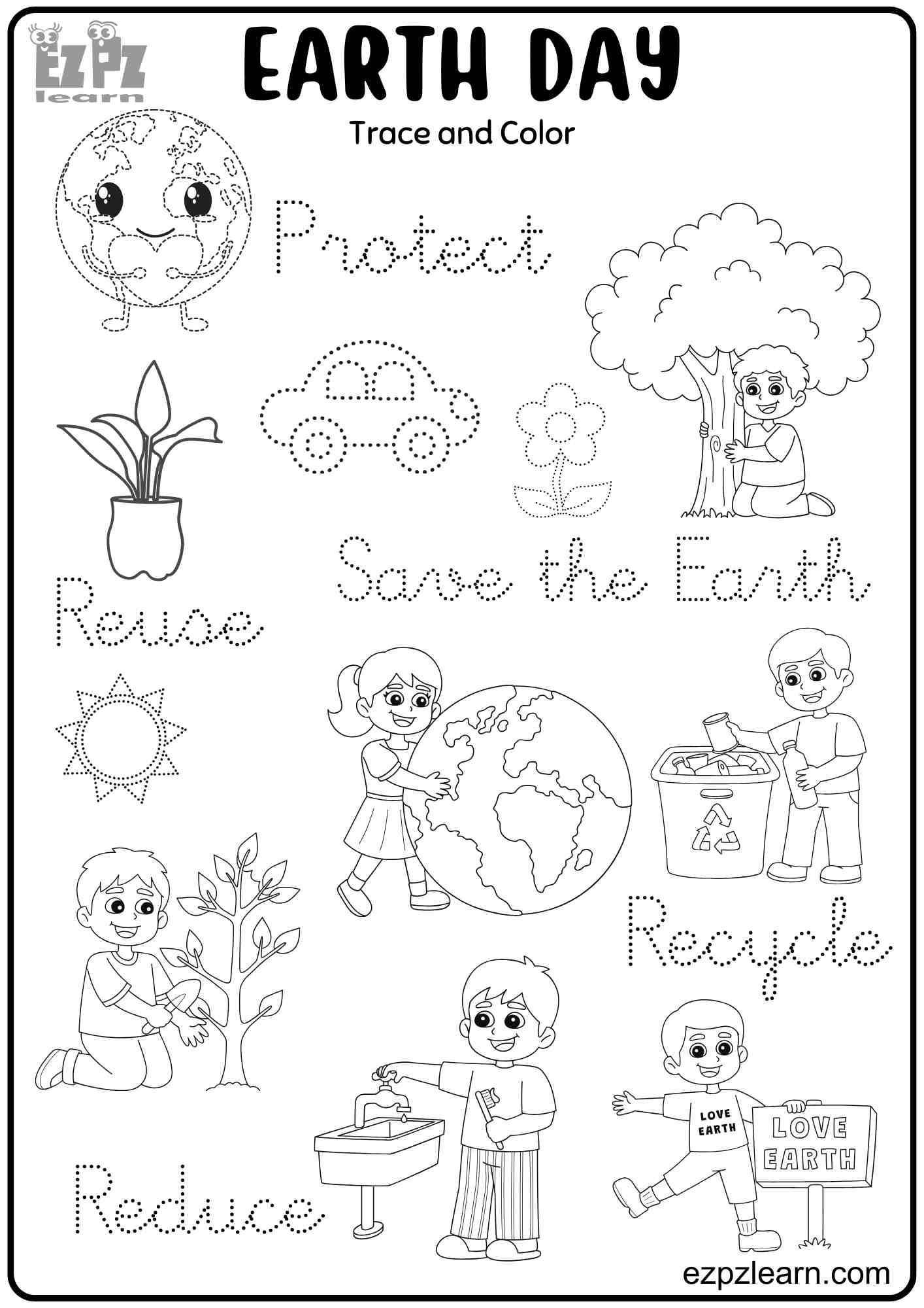 Earth Day Trace And Color Activity For Kids Free Printable PDF Earth Day Trace And Color Activity For Kids Free Printable PDF