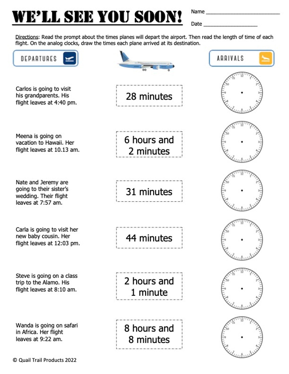 Elapsed Time Worksheets Airplane Theme Elapsed Time Worksheets Airplane Theme