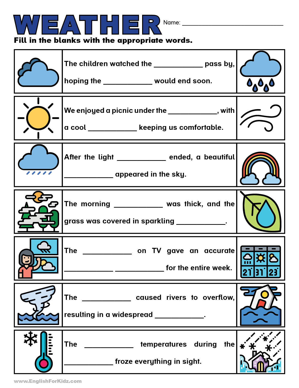 English For Kids Step By Step Weather Vocabulary Worksheets English For Kids Step By Step Weather Vocabulary Worksheets