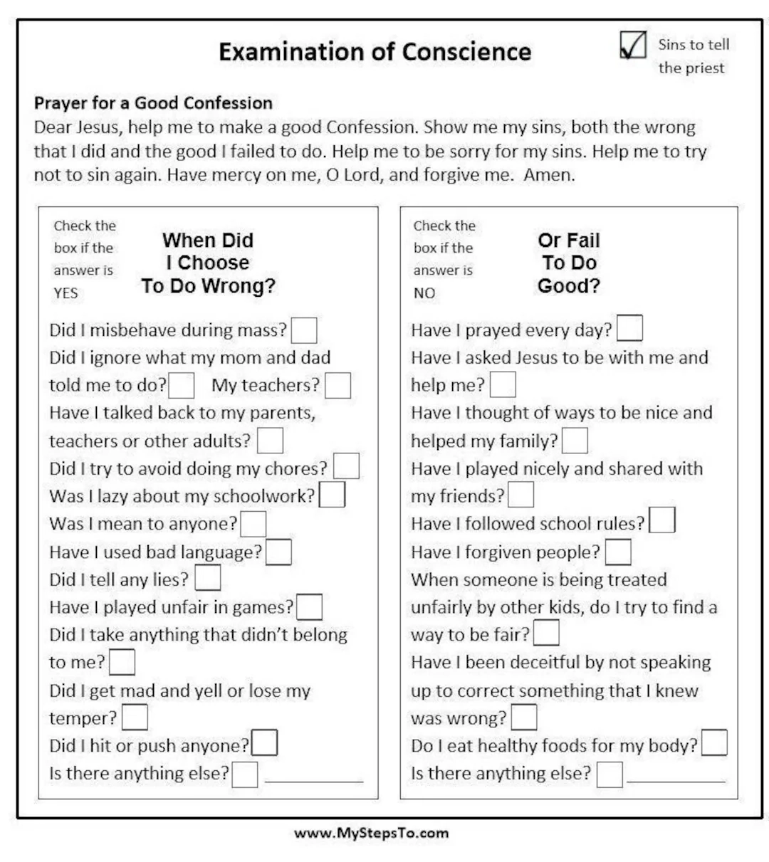 Examination Of Conscience For Kids To Use Before Confession Examination Of Conscience For Kids To Use Before Confession