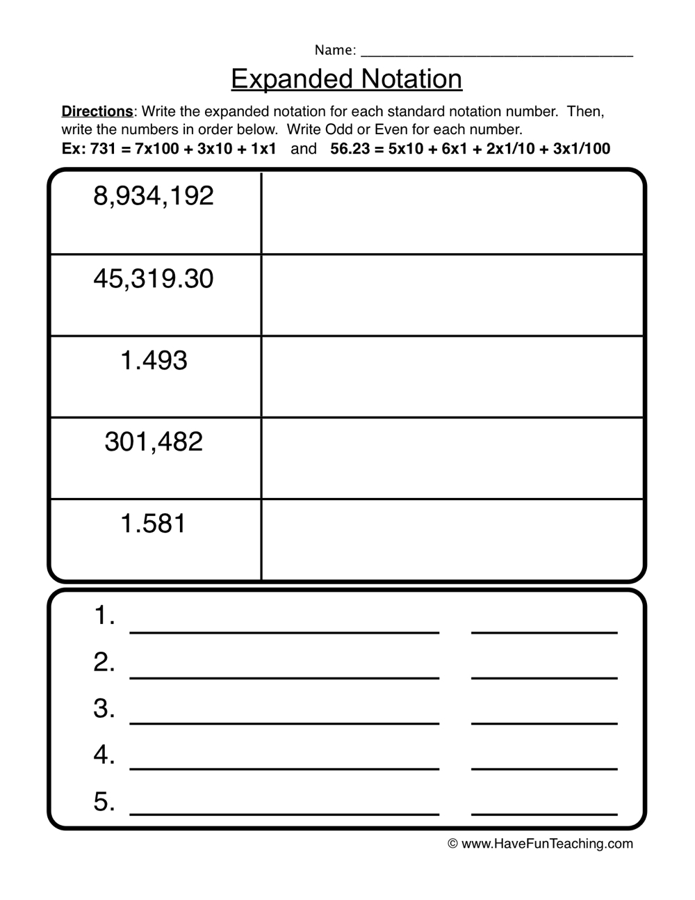 Expanded Notation Place Value Worksheet Expanded Notation Place Value Worksheet