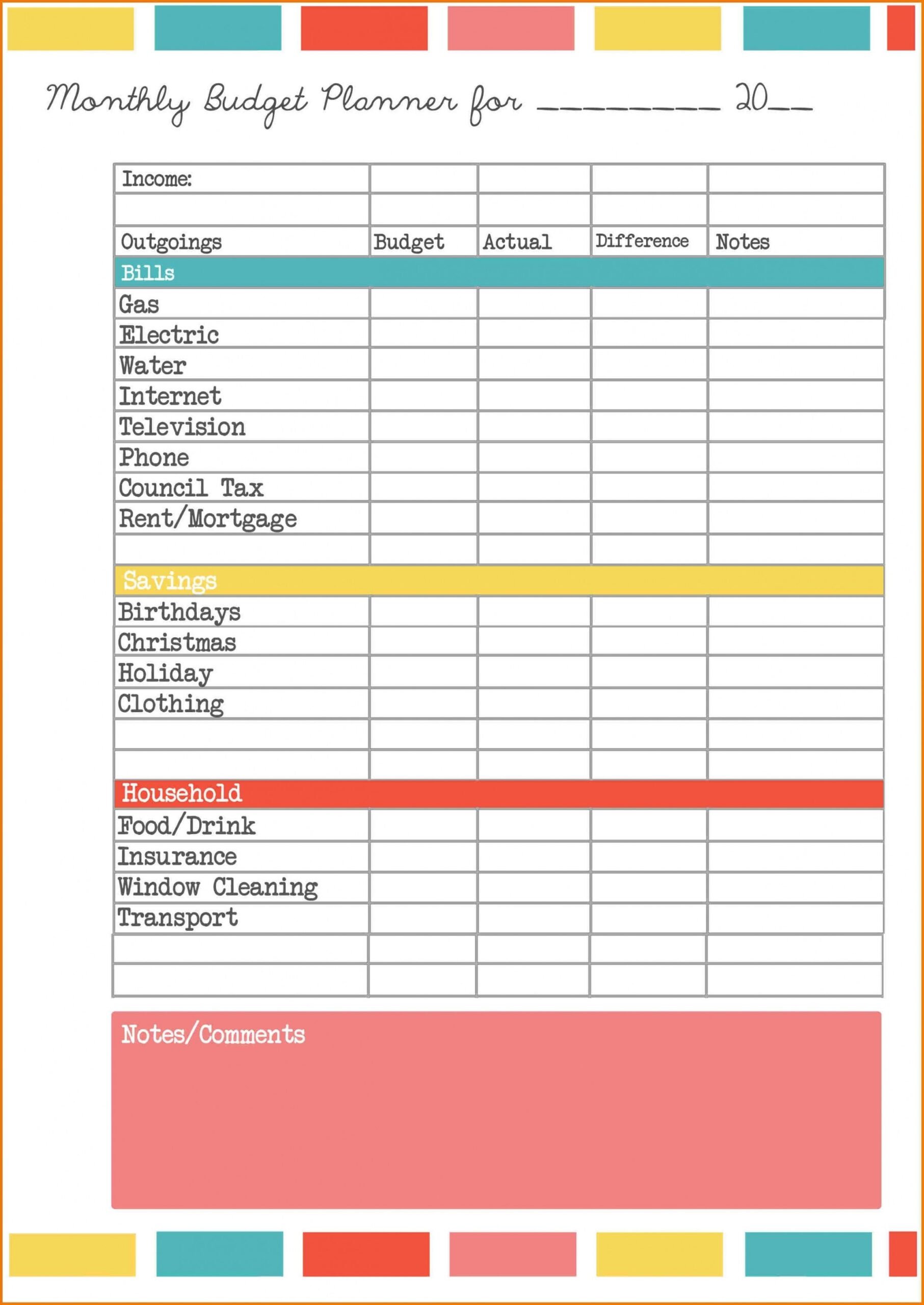Single Person Free Printable Monthly Budget Worksheet Single Person Free Printable Monthly Budget Worksheet