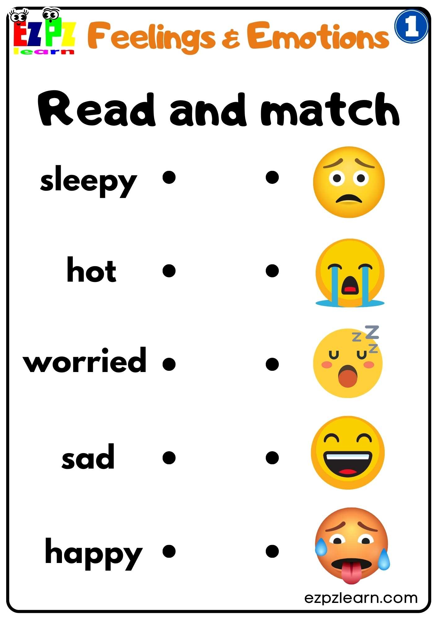 Feelings And Emotions Read And Match Worksheet For Children And Feelings And Emotions Read And Match Worksheet For Children And