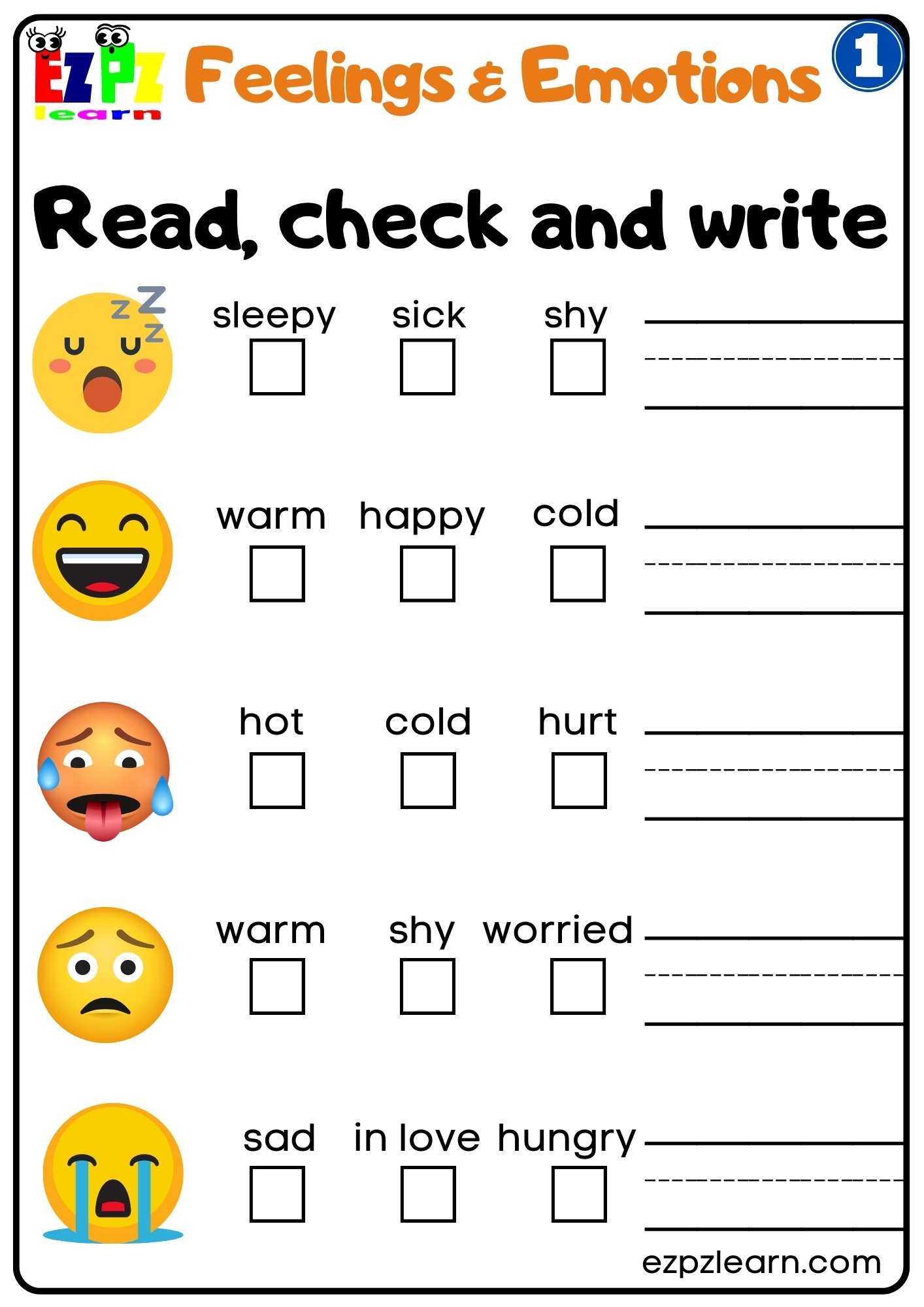 Feelings And Emotions Read Check And Write Worksheet For Children Feelings And Emotions Read Check And Write Worksheet For Children