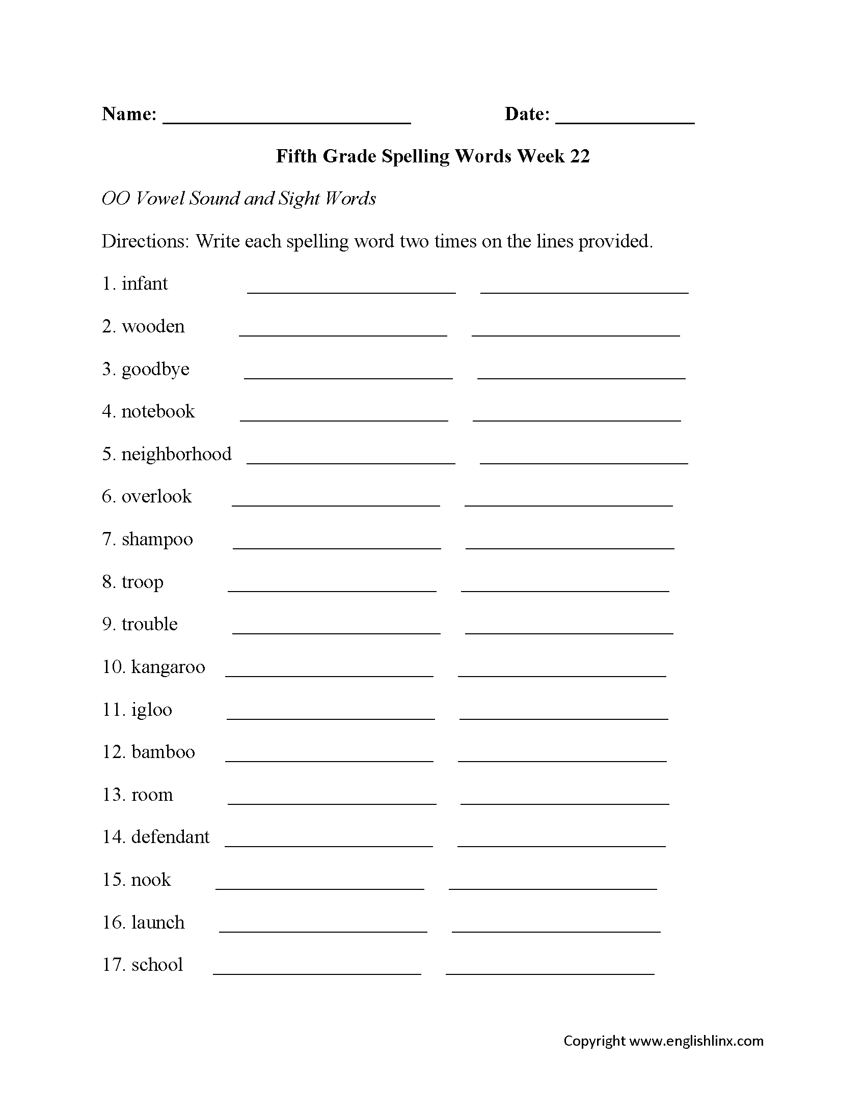 Fifth Grade Spelling Worksheets Printable Word Lists amp Weekly Fifth Grade Spelling Worksheets Printable Word Lists amp Weekly