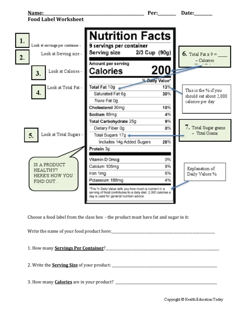Food Label Worksheet PDF Fat Calorie Food Label Worksheet PDF Fat Calorie