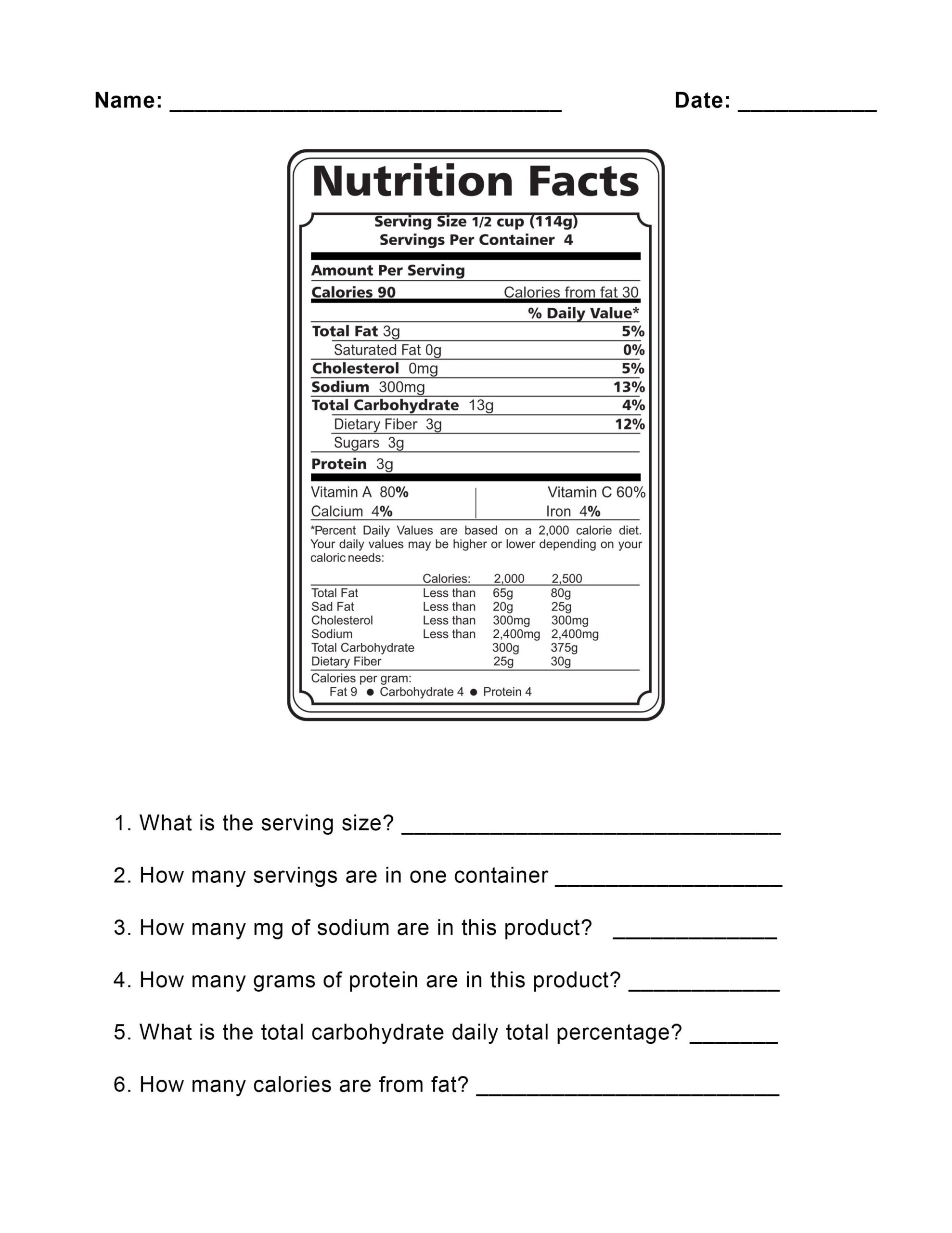 Food Label Worksheets Food Label Worksheets