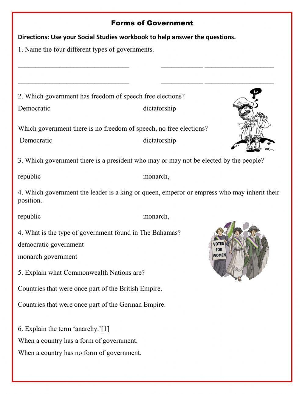 Free Printable Government Worksheets