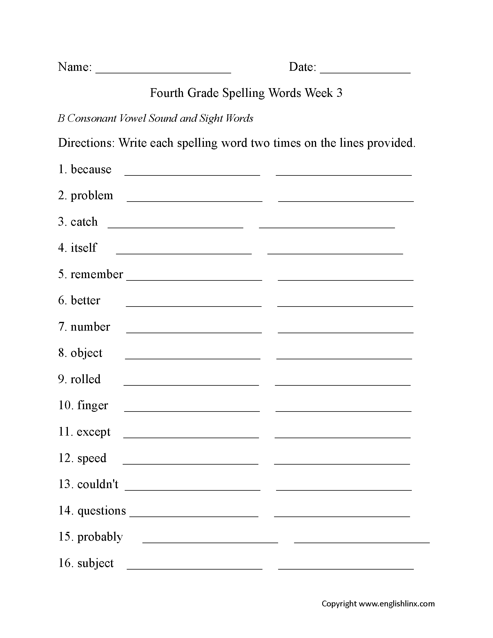 Fourth Grade Spelling Worksheets Free Printable Word Lists Fourth Grade Spelling Worksheets Free Printable Word Lists