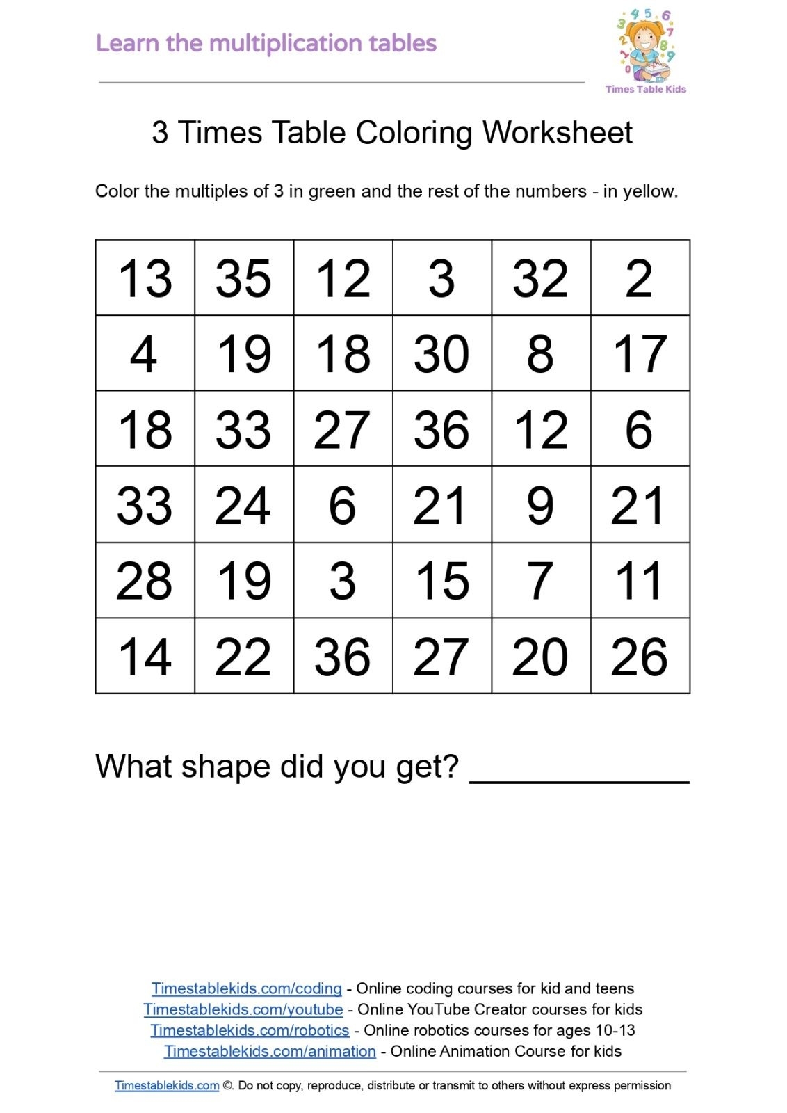 3 Times Table Worksheet Printable 3 Times Table Worksheet Printable