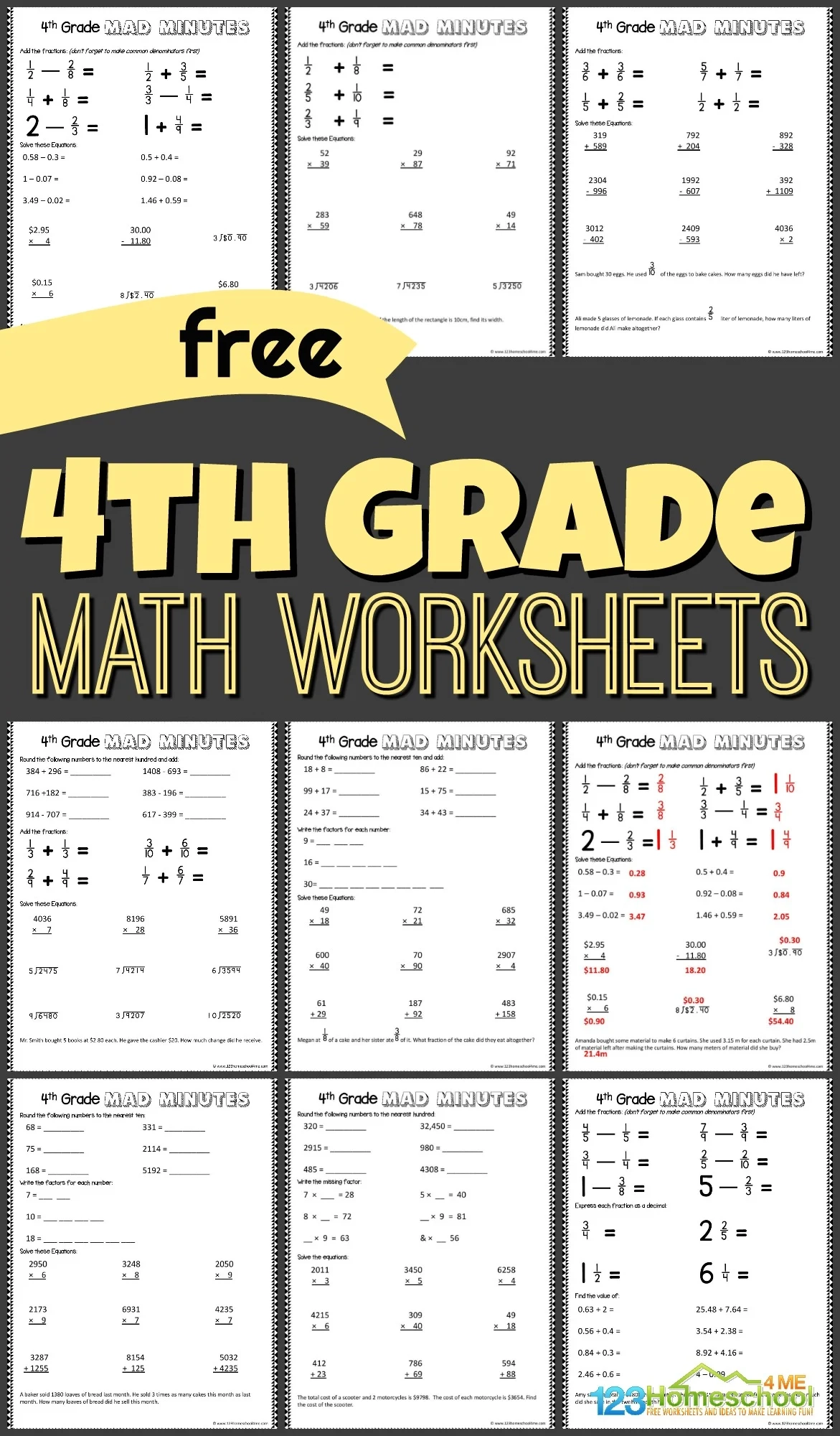 FREE 4th Grade Math Worksheets 123 Homeschool 4 Me FREE 4th Grade Math Worksheets 123 Homeschool 4 Me