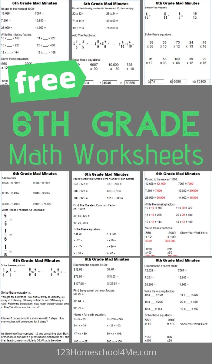FREE 6th Grade Math Worksheets FREE 6th Grade Math Worksheets
