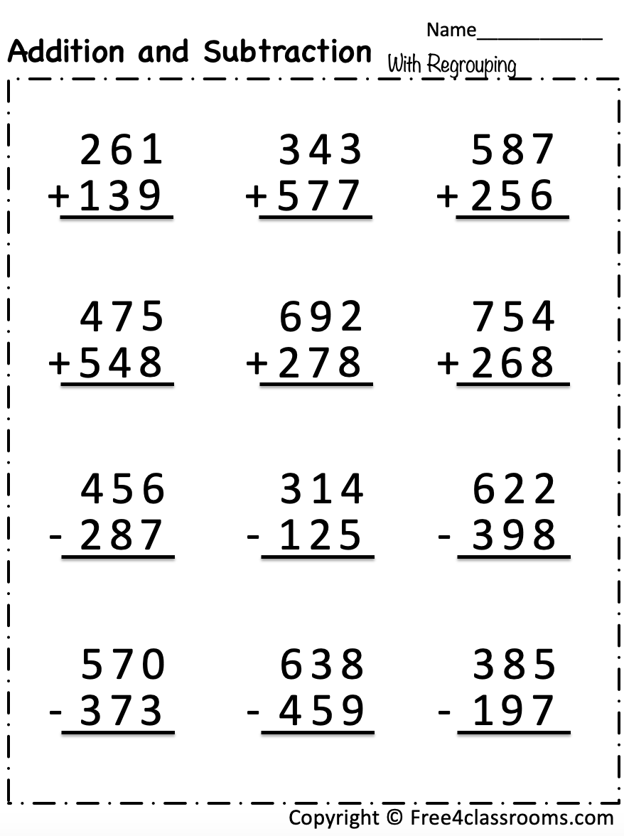 Free Addition And Subtraction Worksheet 3 Digit Numbers With Free Addition And Subtraction Worksheet 3 Digit Numbers With