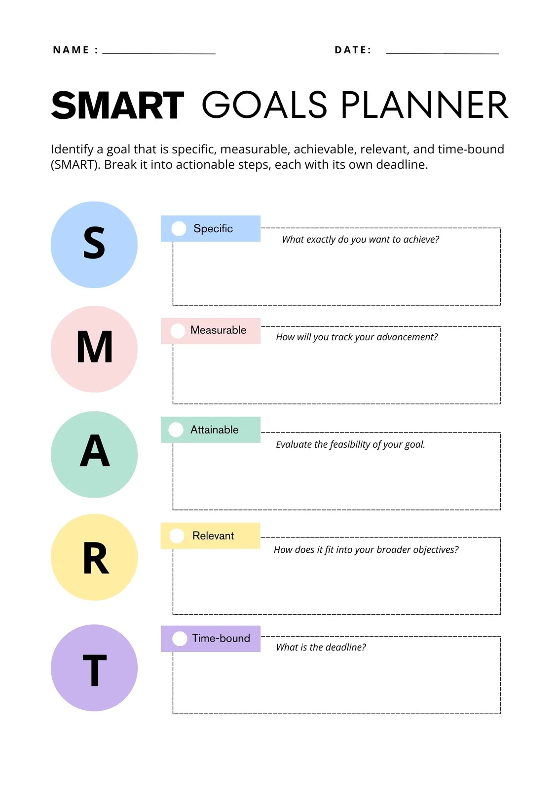 Free And Customizable Goals Templates Free And Customizable Goals Templates