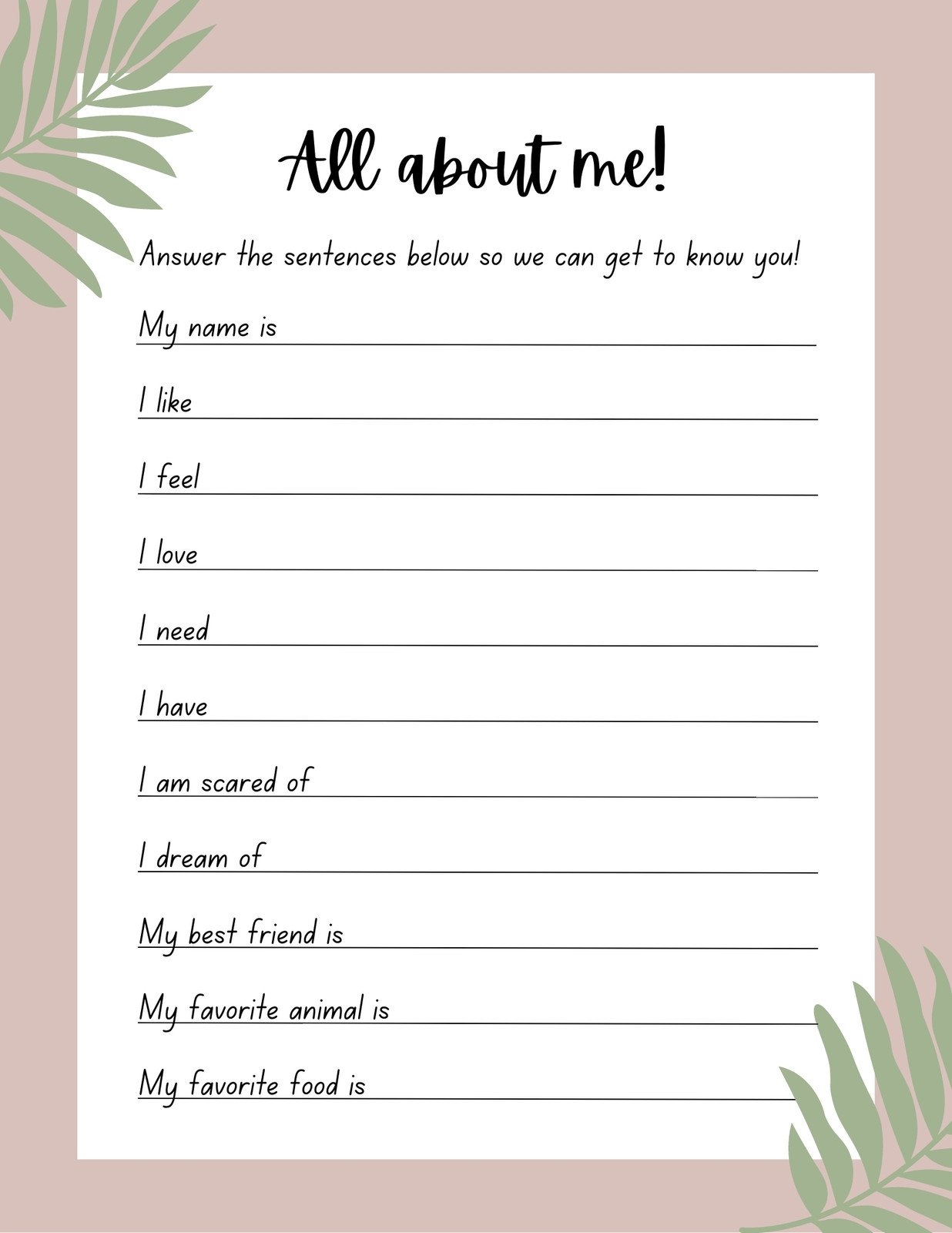 Free And Printable All About Me Worksheet Templates Canva Free And Printable All About Me Worksheet Templates Canva