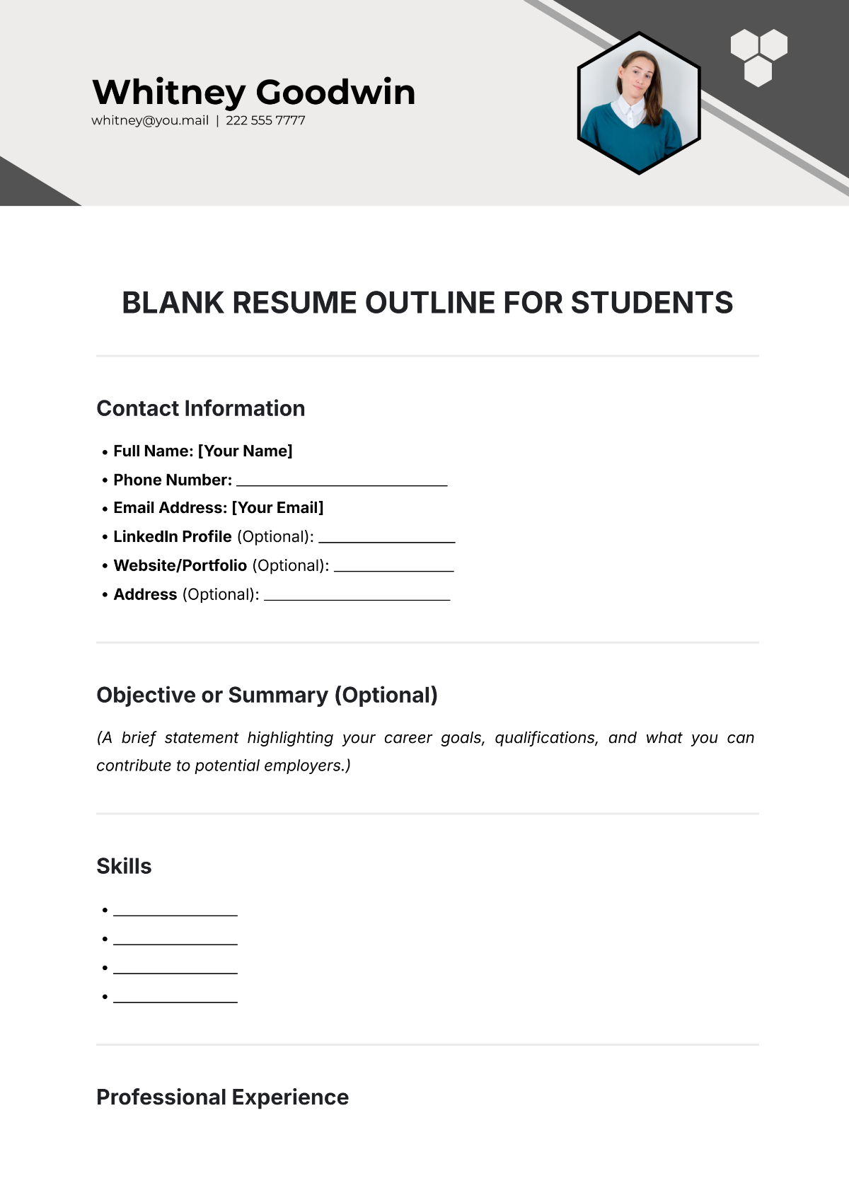 Free Blank Resume Outline For Students Template To Edit Online Free Blank Resume Outline For Students Template To Edit Online