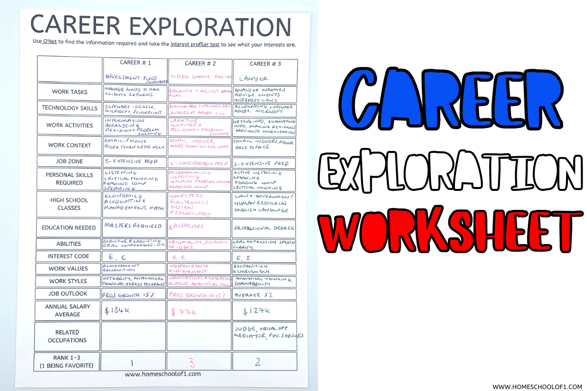 Free Career Exploration Worksheet For Middle amp High School Free Career Exploration Worksheet For Middle amp High School