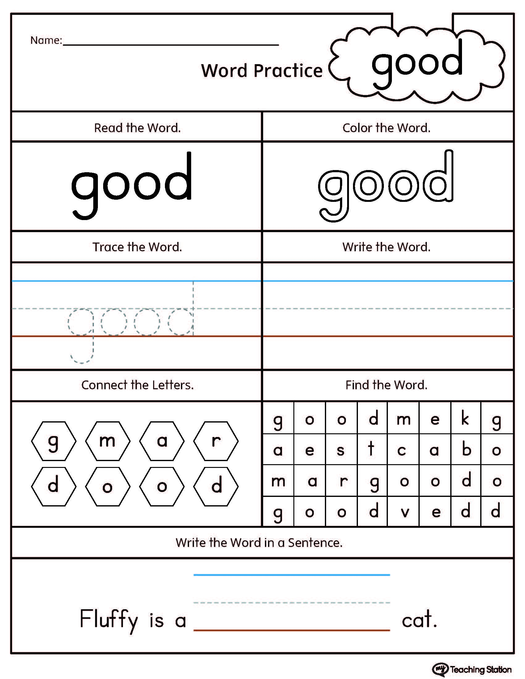 FREE High Frequency Word GOOD Printable Worksheet FREE High Frequency Word GOOD Printable Worksheet